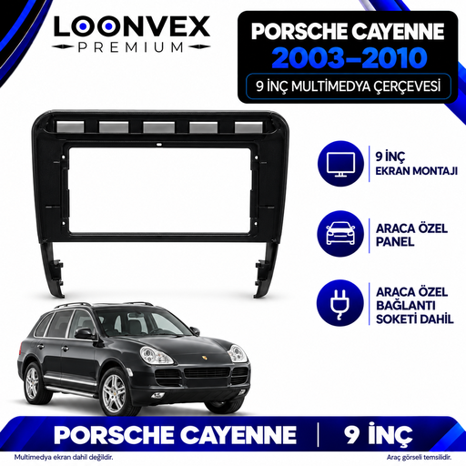 LOONVEX Porsche Cayenne 2003–2010 9 İnç Multimedya Çerçeve + Soket Seti