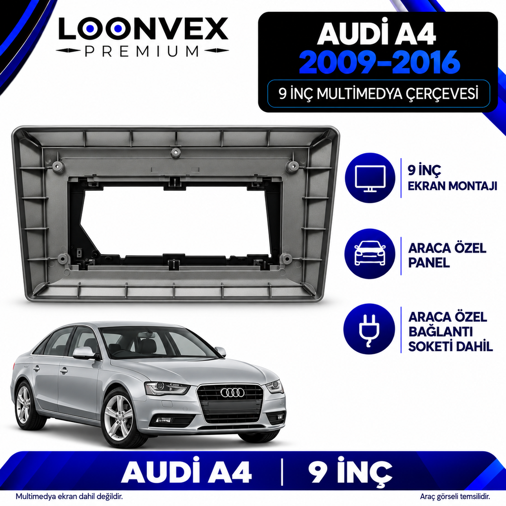 LOONVEX Audi A4 2009–2016 9 İnç Multimedya Çerçeve + Soket Seti