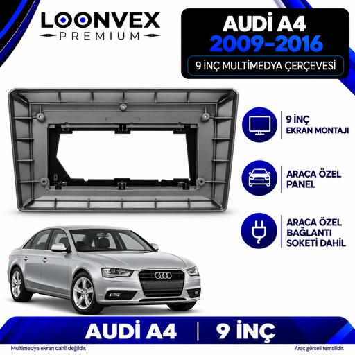 LOONVEX Audi A4 2009–2016 9 İnç Multimedya Çerçeve + Soket Seti