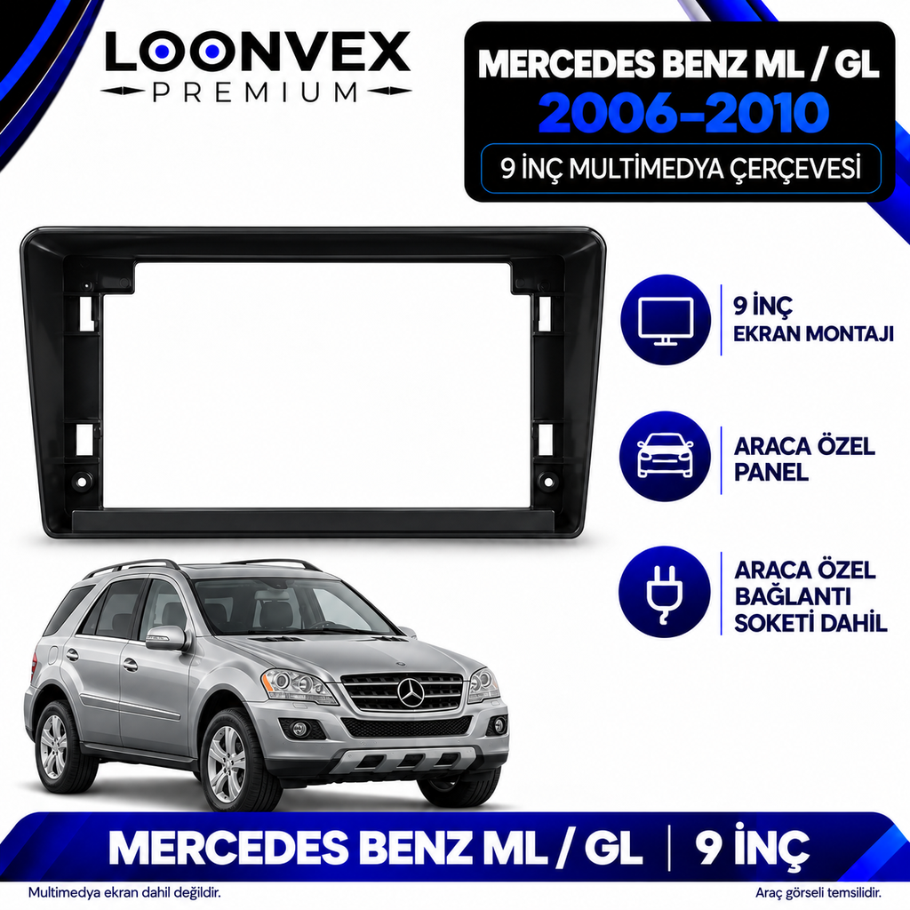 LOONVEX Mercedes Benz ML ve GL 2006–2010 9 İnç Multimedya Çerçeve + Soket Seti