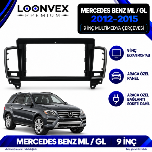 LOONVEX Mercedes Benz ML ve GL 2012–2015 9 İnç Multimedya Çerçeve + Soket Seti