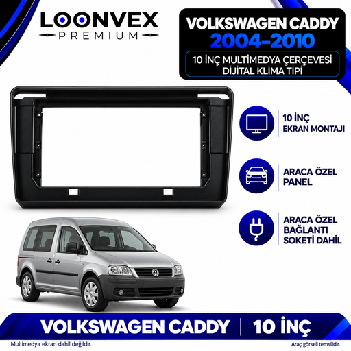 LOONVEX Volkswagen Caddy 2004–2010 10 İnç Multimedya Çerçeve + Soket Seti — Dijital klima tipi