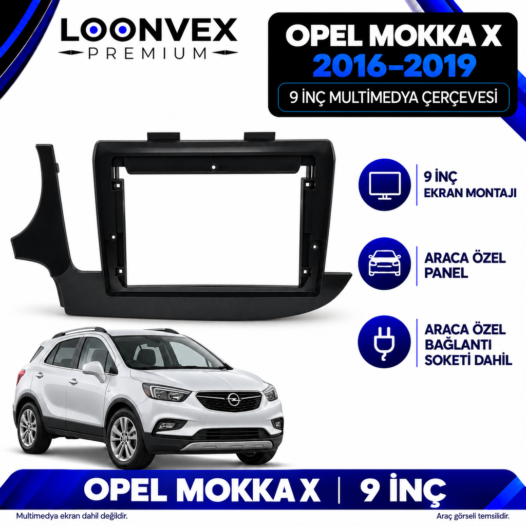 LOONVEX Opel Mokka X 2016–2019 9 İnç Multimedya Çerçeve + Soket Seti