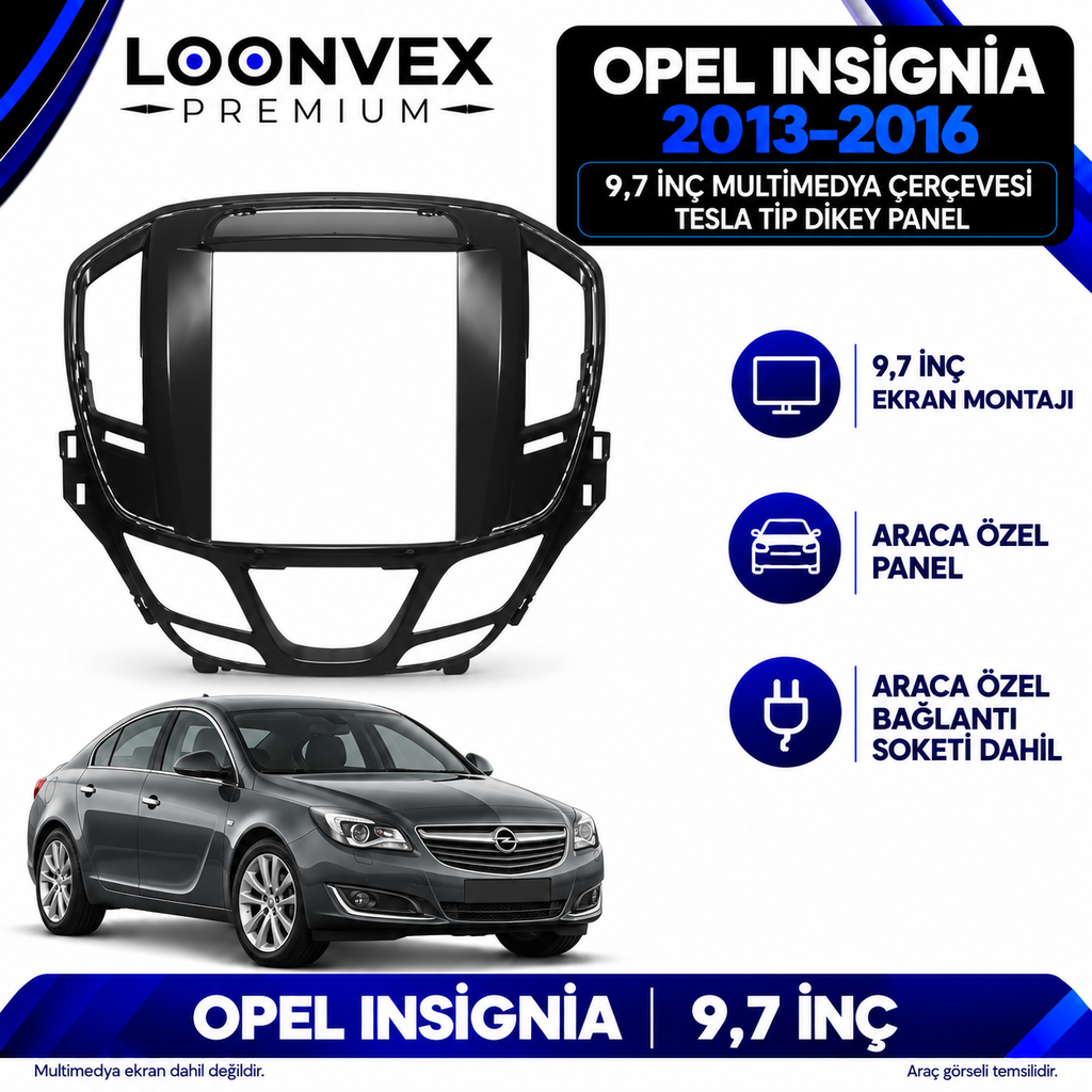 LOONVEX Opel Insignia 2013–2016 9,7 İnç Multimedya Çerçeve + Soket Seti — Tesla tip dikey panel