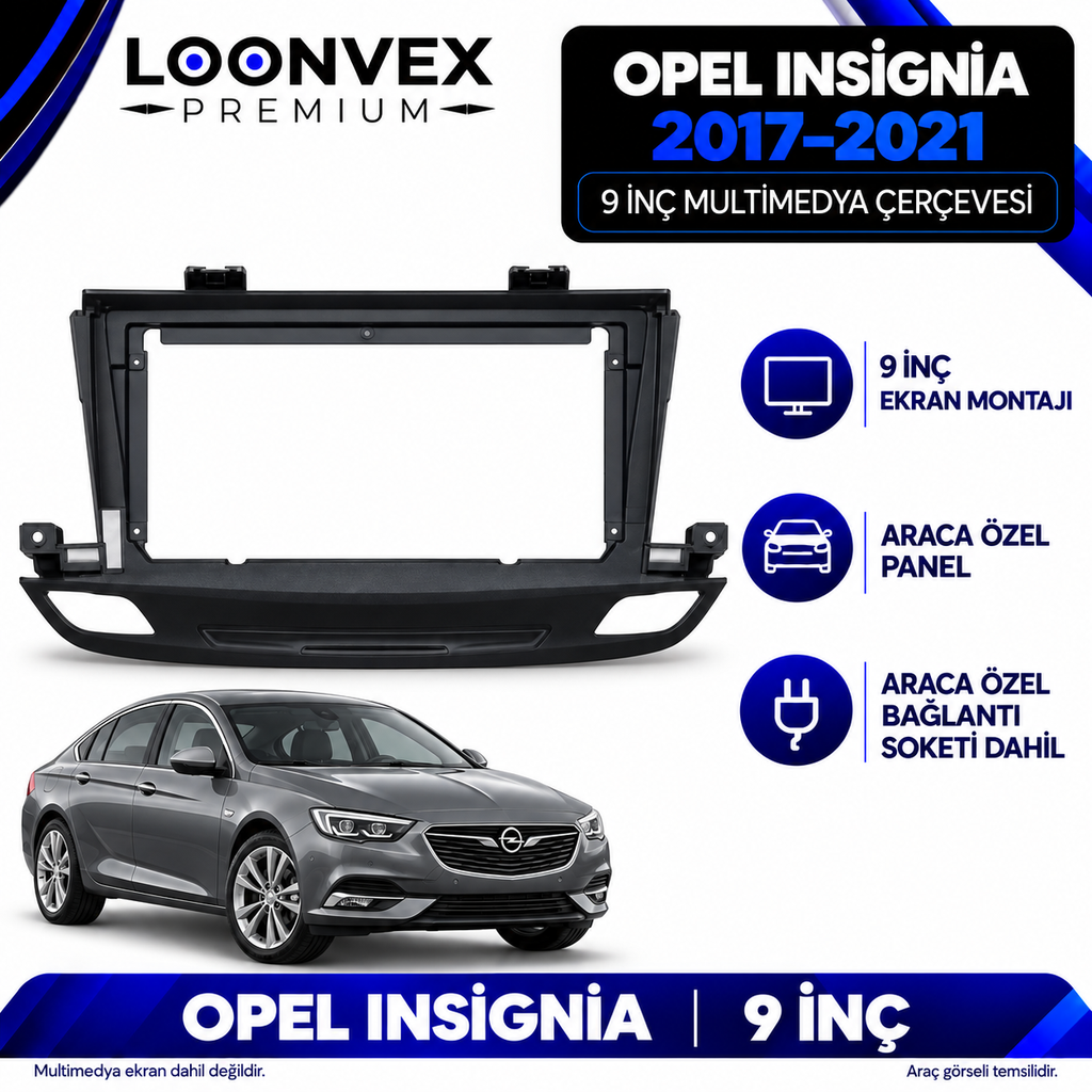 LOONVEX Opel Insignia 2017–2021 9 İnç Multimedya Çerçeve + Soket Seti