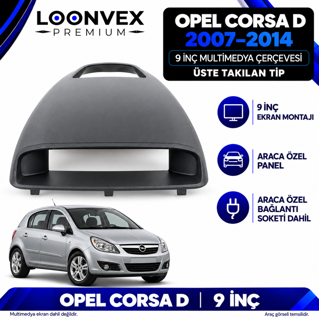 LOONVEX Opel Corsa D 2007–2014 9 İnç Multimedya Çerçeve + Soket Seti — Üste takılan tip
