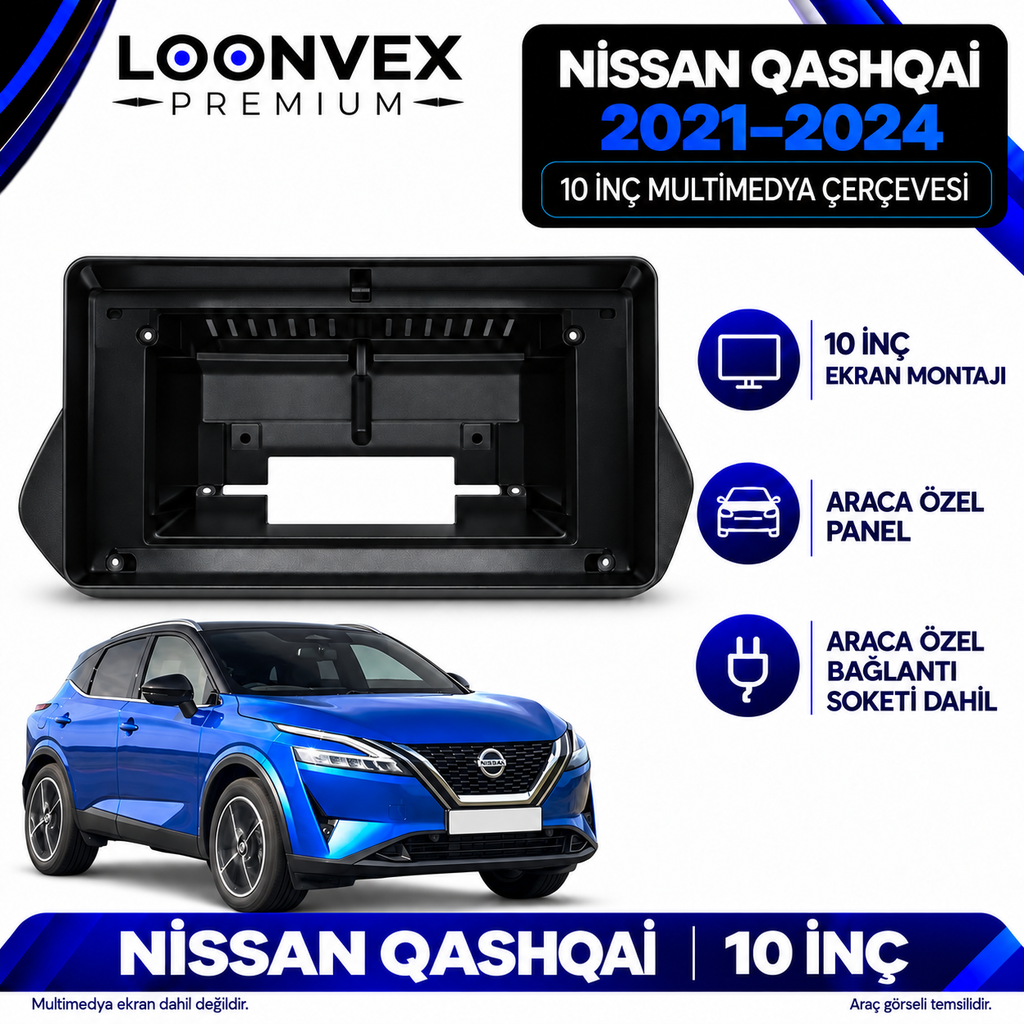 LOONVEX Nissan Qashqai 2021–2024 10 İnç Multimedya Çerçeve + Soket Seti
