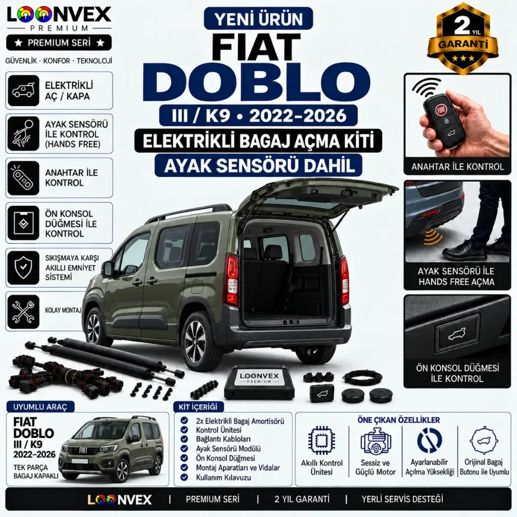 LOONVEX Fiat Doblo III / K9 2022–2026 Elektrikli Bagaj Açma Kiti Ayak Sensörlü 2 Yıl Garantili