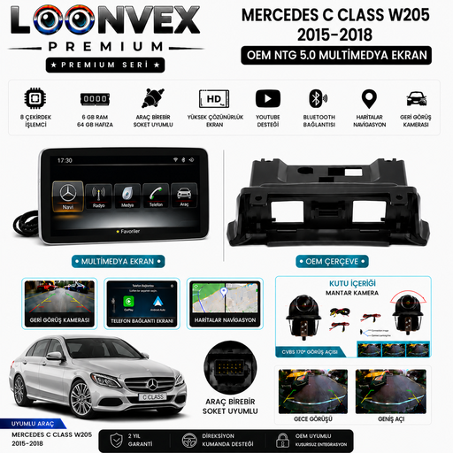 LOONVEX PREMIUM Mercedes GLC X253 2015-2018 OEM NTG 5.0 Multimedya Ekran | 8 Çekirdek | 4GB RAM | 64GB Hafıza