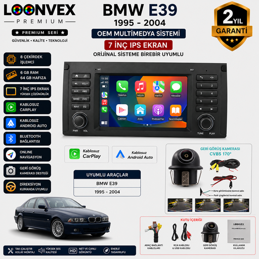 LOONVEX Premium BMW E39 1995-2004 OEM 7 İnç Multimedya Ekran | 8 Çekirdek | 6GB RAM | 64GB