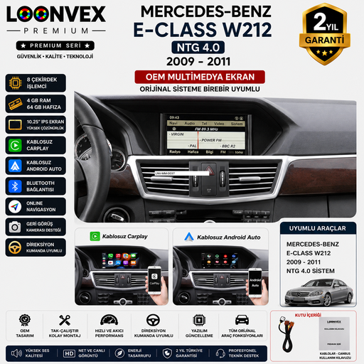 LOONVEX Premium Mercedes-Benz E-Class W212 NTG 4.0 2009-2011 OEM Multimedya Ekran | 10.25 İnç | 4GB RAM | 64GB