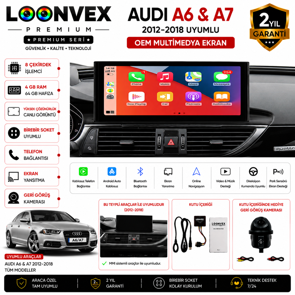 LOONVEX PREMIUM Audi A6 / A7 2012-2018 OEM Multimedya Ekran | 8 Çekirdek | 4GB RAM | 64GB Hafıza