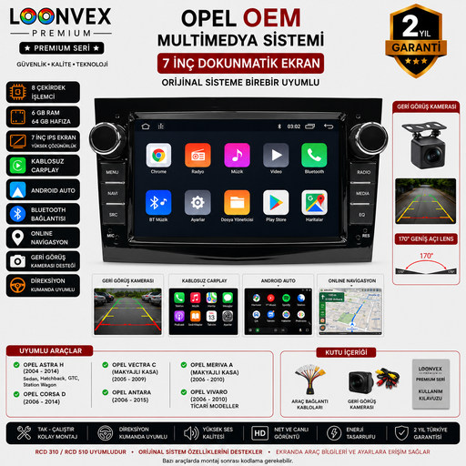 LOONVEX Premium Opel OEM Piano Black 7 İnç Multimedya Ekran | Astra H | Corsa D | Zafira B | Vectra C | Antara | Meriva A | Vivaro
