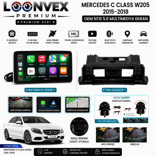 LOONVEX PREMIUM Mercedes C-Class W204 2011-2014 OEM NTG 4.5 Multimedya Ekran | 8 Çekirdek | 4GB RAM | 64GB Hafıza