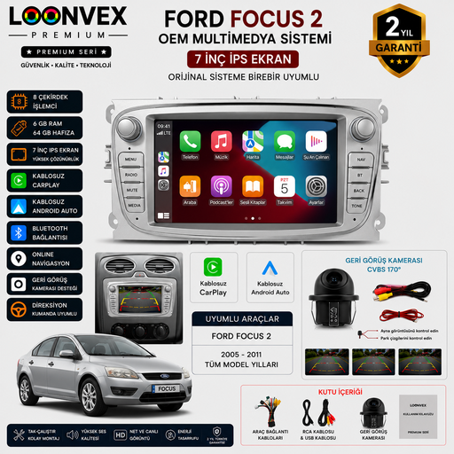 LOONVEX Premium Ford Focus 2 OEM 7 İnç Multimedya Ekran | 8 Çekirdek | 6GB RAM | 64GB