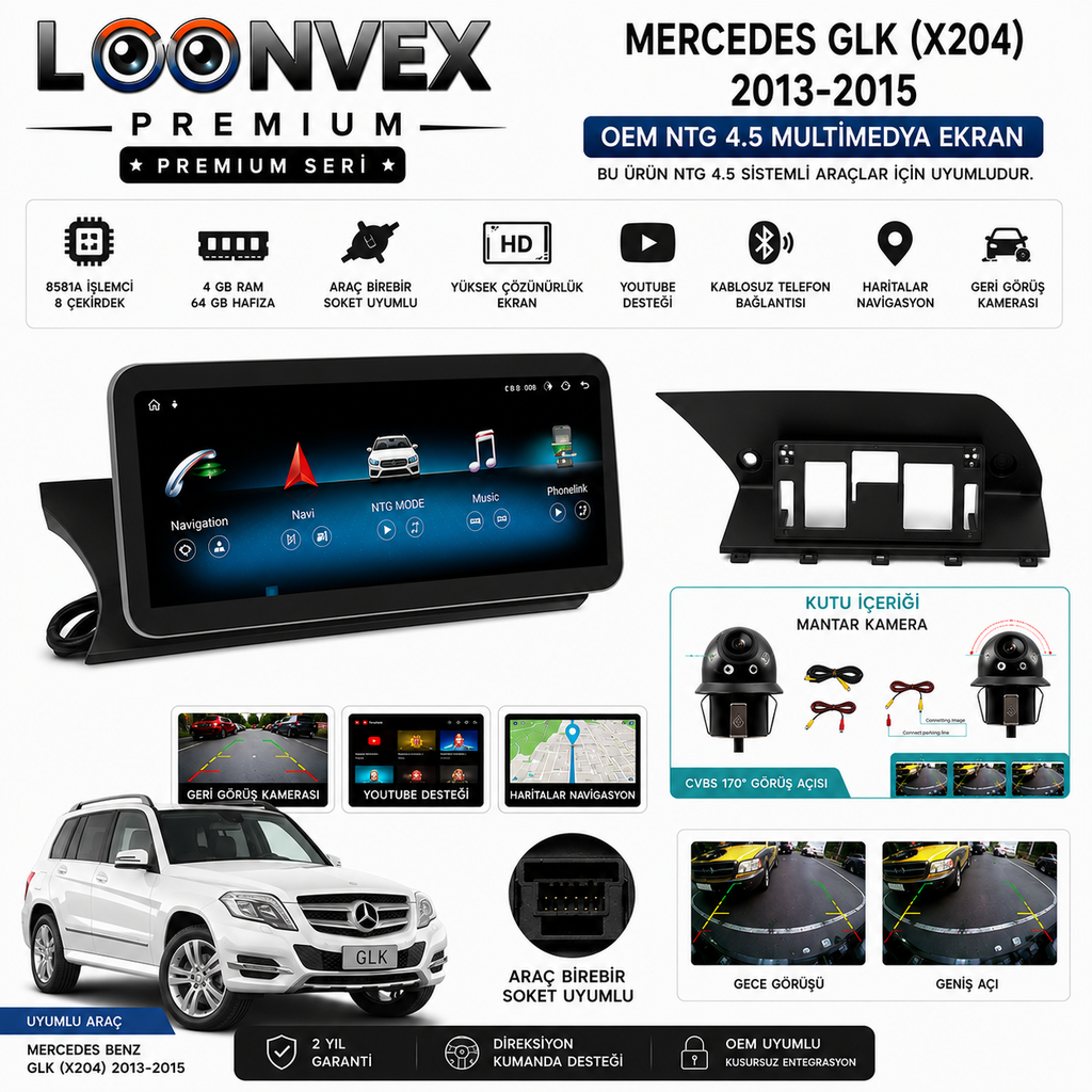 LOONVEX Mercedes GLK X204 2013-2015 makyajlı kasa modelleri için özel olarak geliştirilen PREMIUM OEM NTG 4.5 Multimedya Ekran
