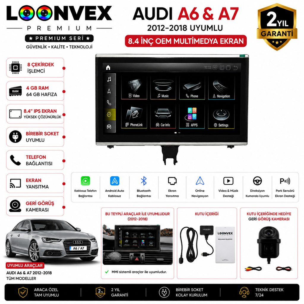 LOONVEX PREMIUM Audi A6 / A7 2012-2018 OEM Multimedya Ekran | 8 Çekirdek | 4GB RAM | 64GB Hafıza