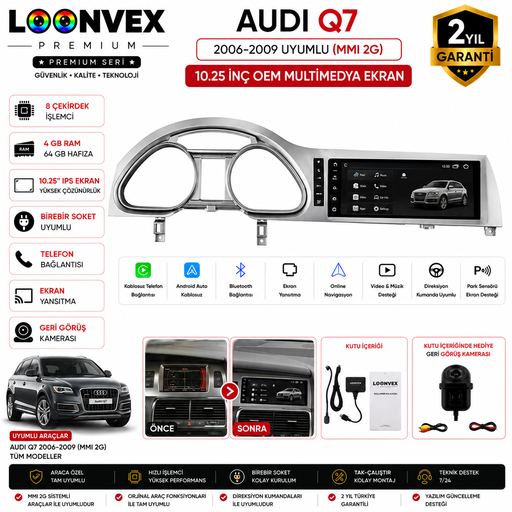 LOONVEX PREMIUM Audi Q7 2010-2013 MMI 3G OEM Multimedya Ekran | 10.25 İnç | 8 Çekirdek | 4GB RAM | 64GB Hafıza