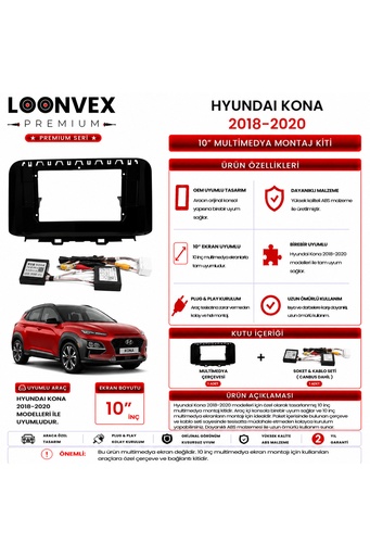 LOONVEX Premium HYUNDAI KONA 2018-2020 10 İnç Multimedya Çerçeve ve Montaj Kiti