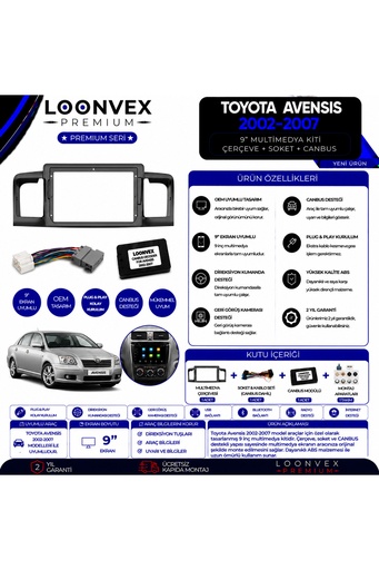 LOONVEX Premium Toyota Avensis 2002-2007 9 İnç Multimedya Çerçeve ve Montaj Kiti