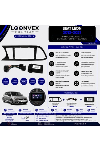 LOONVEX Premium SEAT Leon 2013-2021 9 İnç Multimedya Çerçeve ve Montaj Kiti