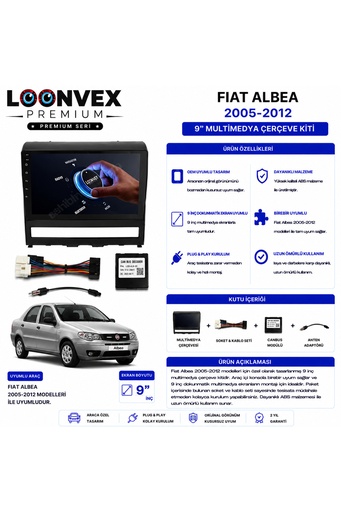 LOONVEX Premium FIAT ALBEA 2005-2012 9 İnç Multimedya Çerçeve ve Montaj Kiti