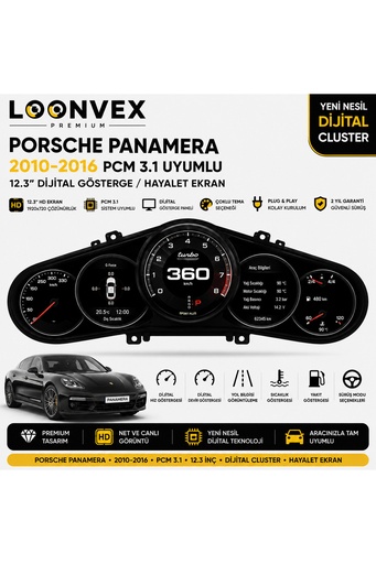 LOONVEX Premium Porsche Panamera 2010-2016 PCM 3.1 12.3” Dijital Gösterge – Hayalet Ekran