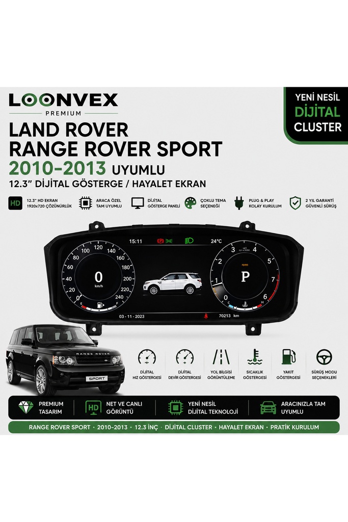 LOONVEX Premium Range Rover Sport 2010-2013 12.3” Dijital Gösterge – Hayalet Ekran