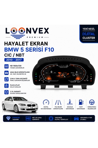 LOONVEX Premium BMW 5 Serisi F10 2010-2017 CIC/NBT Dijital Gösterge – Hayalet Ekran