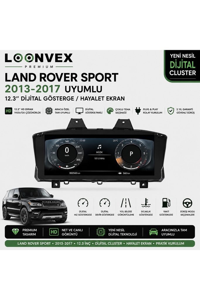 LOONVEX Premium Land Rover Range Rover Sport 2013-2017 12.3” Dijital Gösterge – Hayalet Ekran