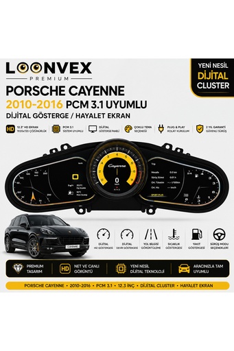 LOONVEX Premium Porsche Cayenne 2010-2016 PCM 3.1 12.3” Dijital Gösterge – Hayalet Ekran