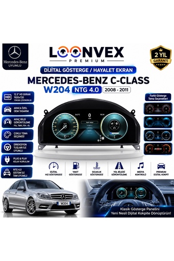 LOONVEX Premium Mercedes-Benz C Serisi W204 2008-2011 NTG 4.0 Dijital Gösterge – Hayalet Ekran