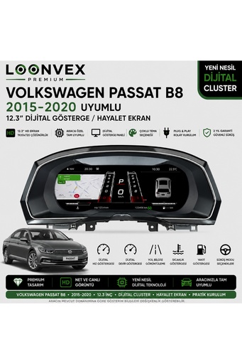 LOONVEX Premium Volkswagen Passat B8 2015-2020 12.3” Dijital Gösterge – Hayalet Ekran