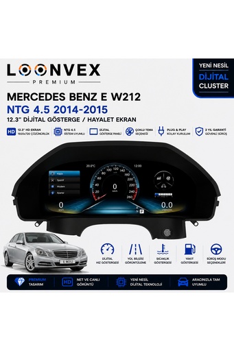 LOONVEX Premium Mercedes-Benz E Serisi W212 2014-2015 NTG 4.5 Dijital Gösterge – Hayalet Ekran