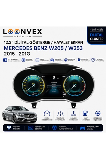 LOONVEX Premium Mercedes-Benz W205 / W253 12.3” Dijital Gösterge – Hayalet Ekran