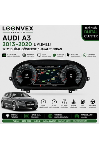 LOONVEX Premium Audi A3 2013-2020 12.3” Dijital Gösterge – Hayalet Ekran