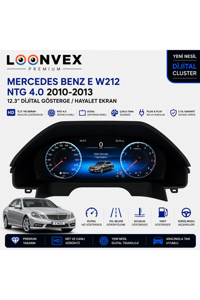 LOONVEX Premium Mercedes-Benz E Serisi W212 2010-2013 NTG 4.0 Dijital Gösterge – Hayalet Ekran