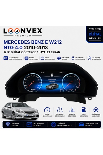 LOONVEX Premium Mercedes-Benz E Serisi W212 2010-2013 NTG 4.0 Dijital Gösterge – Hayalet Ekran