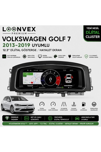 LOONVEX Premium Volkswagen Golf 7 2013-2019 12.3” Dijital Gösterge – Hayalet Ekran