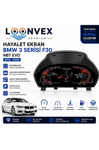 LOONVEX Premium BMW 3 Serisi F30 2013-2020 NBT EVO Dijital Gösterge – Hayalet Ekran