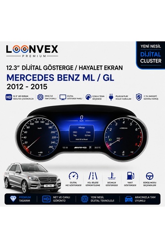 LOONVEX Premium Mercedes-Benz ML / GL 2012-2015 12.3” Dijital Gösterge – Hayalet Ekran