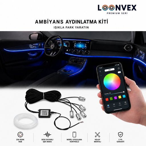 LOONVEX Premium Universal Araç İçi RGB Ambiyans Aydınlatma Seti – Tüm Araçlara Uyumlu