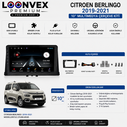LOONVEX Citroen Berlingo 2019-2021 10 İnç Multimedya Çerçeve + Soket Seti OEM Uyumlu