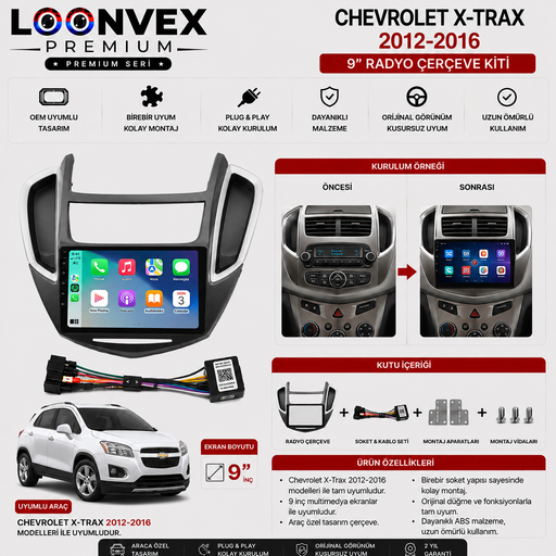 LOONVEX Chevrolet Trax İlk Nesil (Makyaj Öncesi) 2012-2016 9 İnç Multimedya Çerçeve + Soket Seti OEM Uyumlu