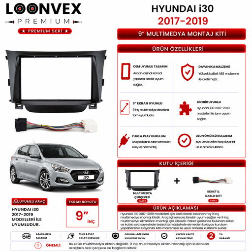 LOONVEX PREMIUM – HYUNDAI MATRIX 2001-2010 9" MULTİMEDYA ÇERÇEVE + SOKET KİTİ