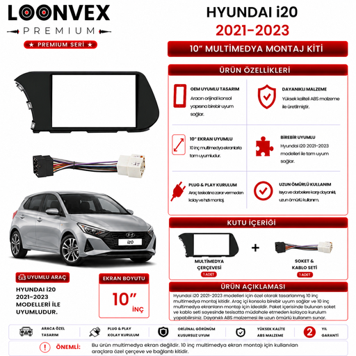 LOONVEX PREMIUM – HYUNDAI i20 2021-2023 10" MULTİMEDYA ÇERÇEVE + SOKET KİTİ