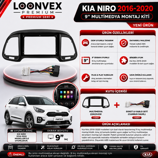 LOONVEX PREMIUM KIA NIRO 2016-2020 9" MULTİMEDYA MONTAJ KİTİ