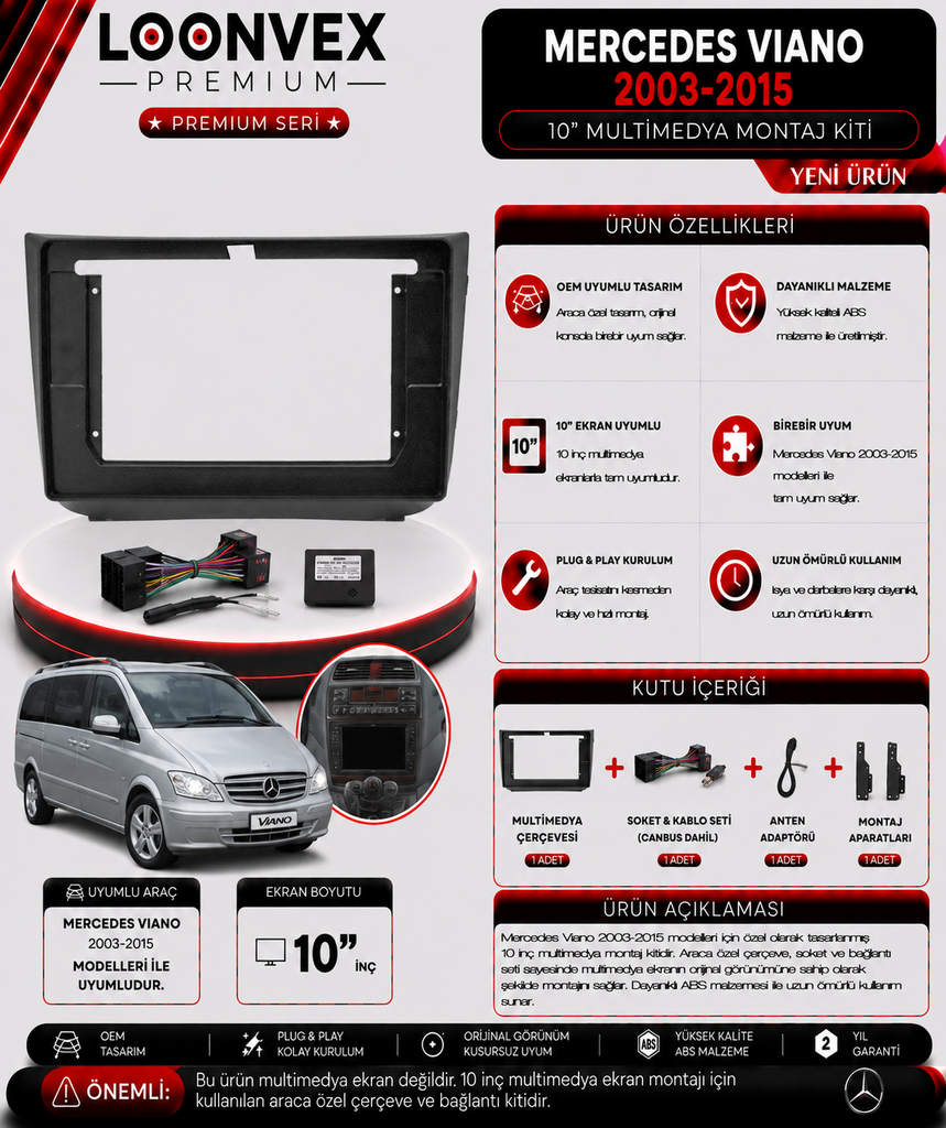 LOONVEX PREMIUM MERCEDES VIANO 2003-2015 10" MULTİMEDYA MONTAJ KİTİ