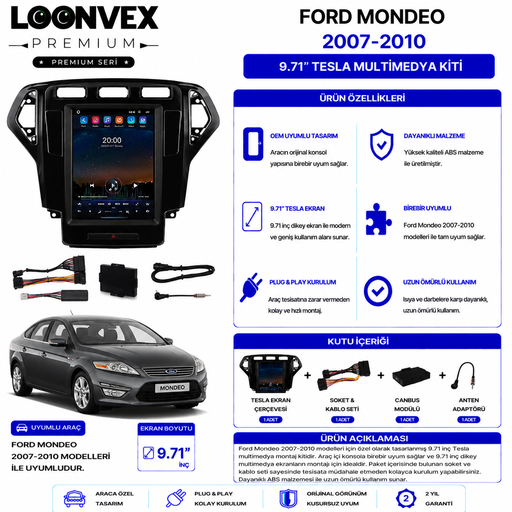 LOONVEX PREMIUM – FORD MONDEO 2007-2010 9.71" TESLA MULTİMEDYA ÇERÇEVE + SOKET KİTİ