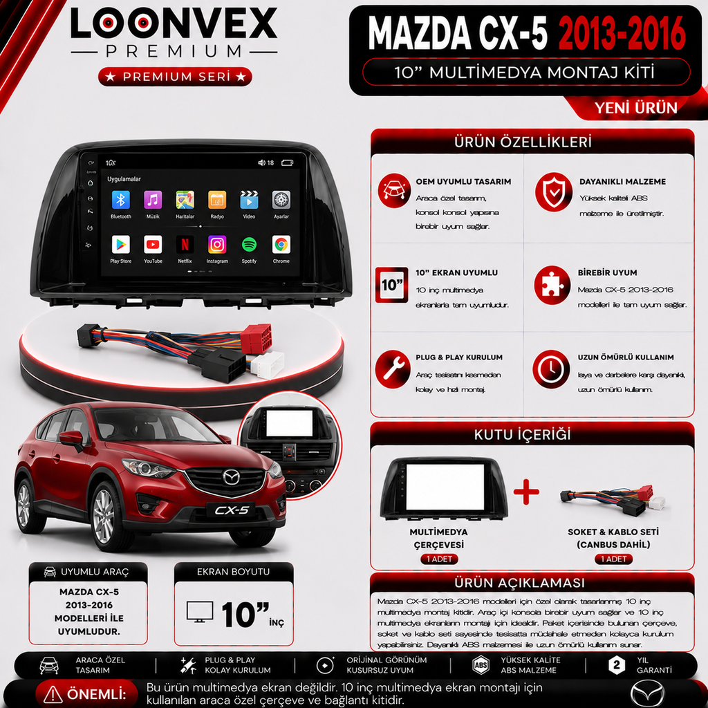 LOONVEX PREMIUM MAZDA CX-5 2013-2016 10" MULTİMEDYA MONTAJ KİTİ